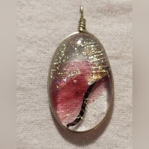 Elegant Pink and Gold Wire Wrap Pendant